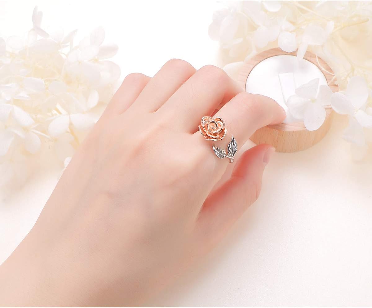 Alphm Valentines Day Rose Gifts S925 Sterling Silver Rose Flower Ring Adjustable Wrap Open Jewelry for Women Friend Mom Bride Girlfriend Sisters Teen - Image 4