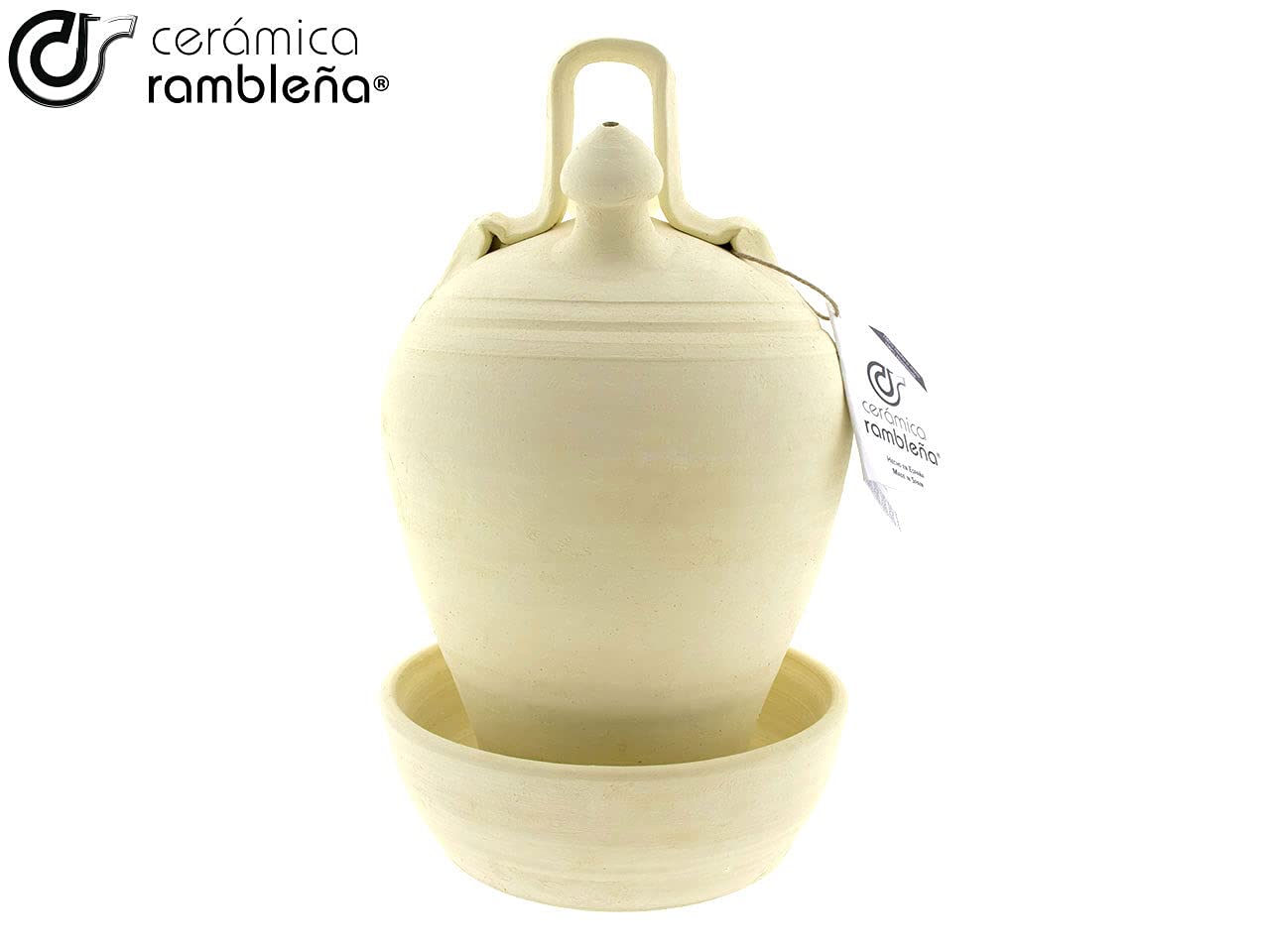 CERÁMICA RAMBLEÑA | Base de cruche en terre cuite traditionnelle Vuelta de La Rambla (Córdoba) | 100% fait main | 3 litres | Écho | plaque incluse