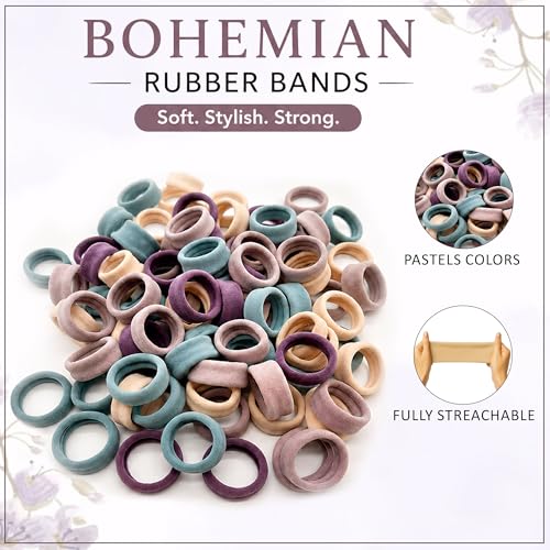 Image of GLUN Bohemian Multicolor Ponytail Holders Hair Ties 50 Piece, Soft Elastic Scrunchie Stretch Bands for Women, Girls & Teens, Non-Slip Elastics, Daily Use & Styling Accessories