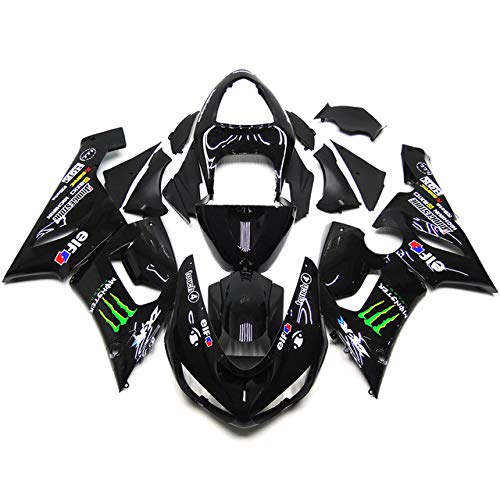 Kit completo de carrocería sin pintar de plástico ABS para inyección con agujeros preperforados para carenado de motocicleta para Kawasaki Ninja ZX6R-636-2005-2006 (Negro)