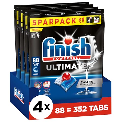 Finish Ultimate Fresh Spülmaschinentabs - Geschirrspültabs für ultimative Reinigung Fettlösekraft und Glanz - Sparpack mit 352 Tabs (4 x 88 Tabs)