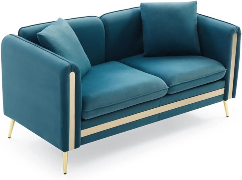 Upholstered Velvet Sofa and Loveseat Tufted Living Room Set Gold Metal Legs with Removable Cushions Side Pock