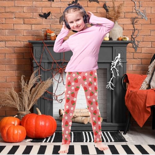 Girls' Leggings Strawberry Flower Pink Pattern Ankle Length Printed Leggings Comfort Pants for Kids 4-10 Years2