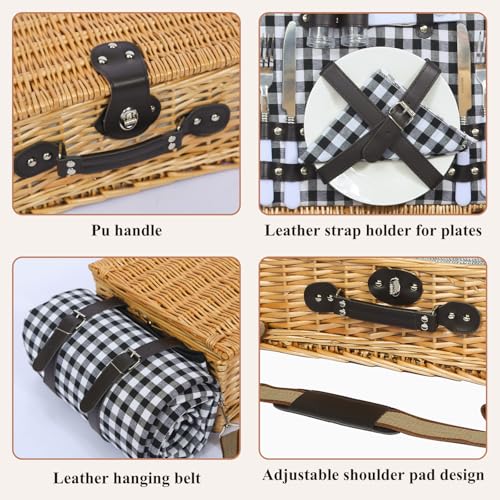HYBDAMAI Picnic Basket for 2, Blanket & Insulated Wine Pouch, 16.6" Black by HYBDAMAI - Used condition - Image 6