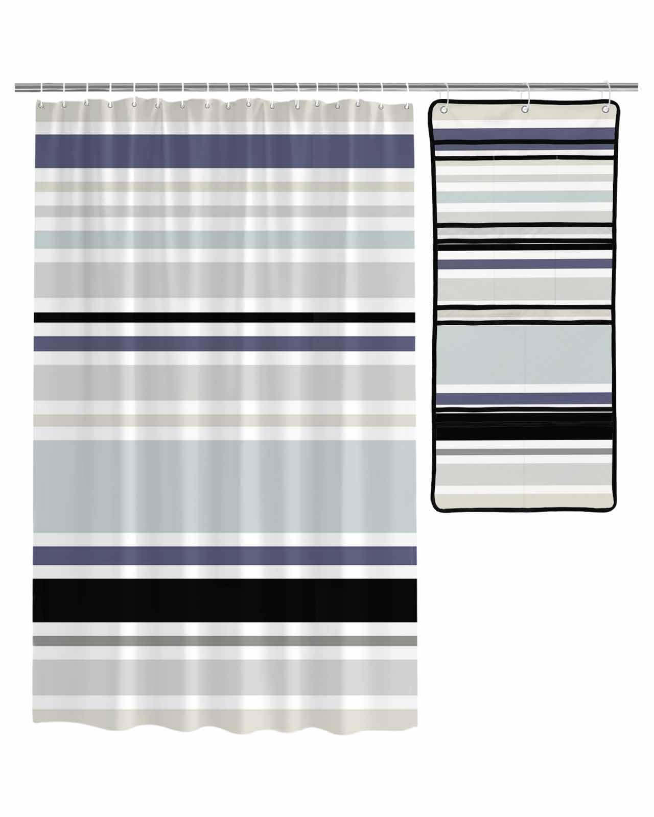 Decorative Shower Curtain Sets Stripe Polyester Fabric Waterproof Bath Shower Curtains Modern Geometric Green Black Blue Texutre Mesh