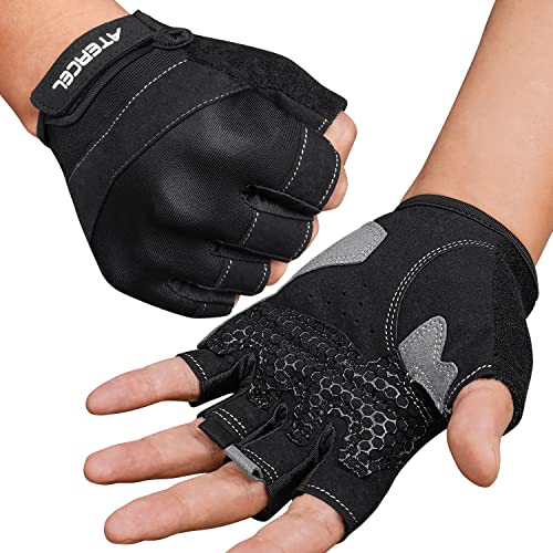 ATERCEL Workout Gloves for Women and Men, Optimal Palm Protection Gym Gloves with Anti-Slip Silicone, Breathable and Durable Weight Lifting Gloves for Powerlifting, Exercise, and Cycling. （Black, L）