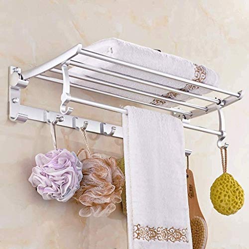 Porte-serviettes pliable en aluminium et support de rangement mural pour salle de bain