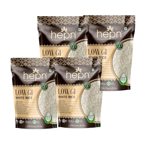 Image of hepn Low GI White Rice Pack of 4, 3.6kg, Lab Tested GI 41, Premium Low Glycemic Staple, Diabetic Friendly, No Added Sugar, Daily Meals