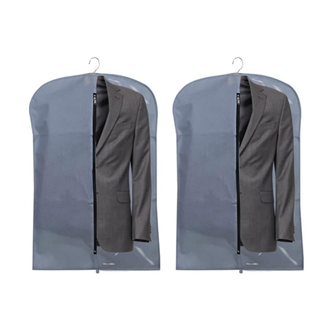 2 Pcs Coat Blazer Suit Covers 94 x 60 CM Non Woven Half Transparent Organiser Bag for Wardrobe Pack of 2 Grey-image-43