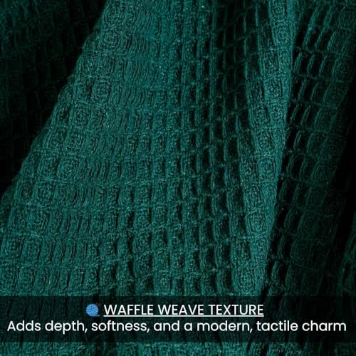 Image of 100% Cotton Waffle Weave Sofa Throw Blanket 50x60 Inches or 125x150 cms Lightweight, Soft & Breathable Couch, Bed or Chair Throw Blanket for Living or Bedroom, Bottle Green