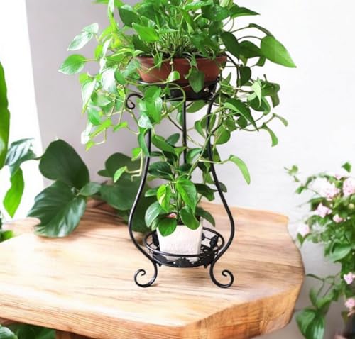 Image of Kundi Indoor Outdoor Wrought Iron Plant Stand, Tall Metal Iron Plant Stand, Flower Stand, Flower Pot Stand