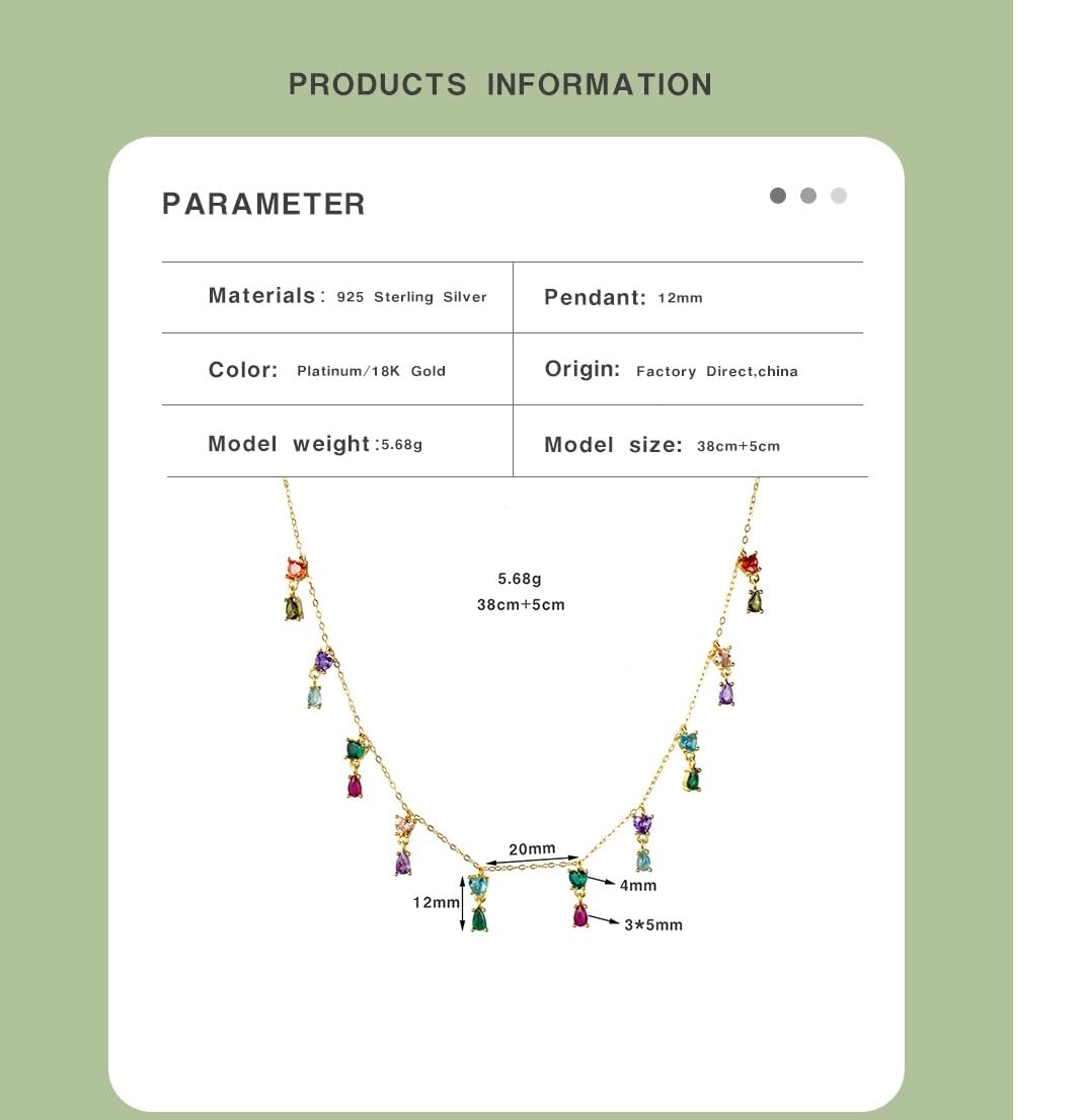 Weav 925 Sterling Silver Gold Colorful Zircone Cz Charm Pendant Choker Women Party Wedding Jewelry Arcobaleno Colorato
