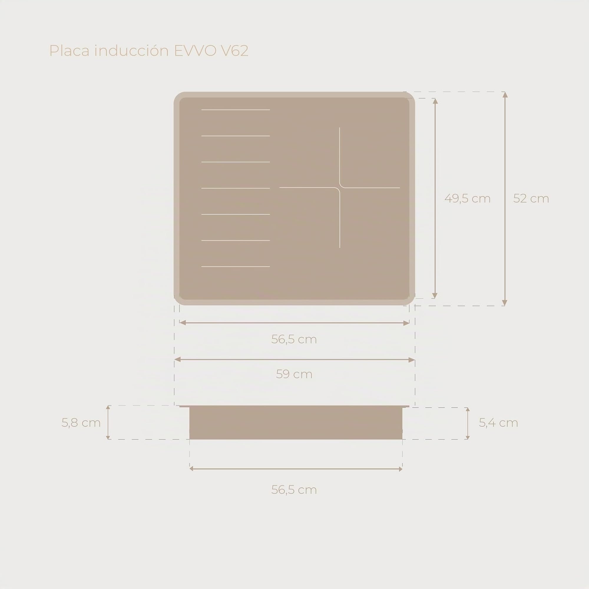EVVO Placa Inducción V62 - Vitrocerámica Inducción 4 Zonas, Zona Flexible, 7200W, Booster, Control Táctil, 9 Niveles, Bloqueo Infantil, Temporizador, Apagado Automático, Cristal Negro