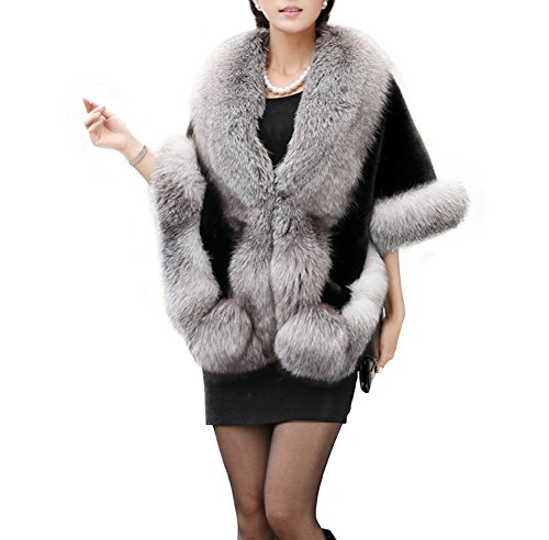 Amore Bridal Women's Luxury Faux Fur Shawl Wrap Stole Cape for Winter Grey Amore Bridal Women's Luxury Faux Fur Shawl Wrap Stole Cape for Winter Grey