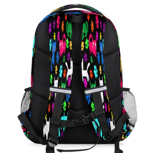 Colorful Cat Paw Print Backpack with Chest Strap Reflective Lightweight Travel Hiking Backpack for Men Women Waterproof Daypack Back Pack for Commute Camping4