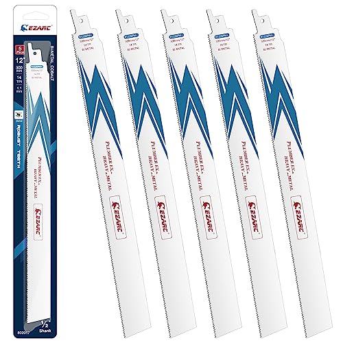 EZARC Reciprocating Saw Blade Bi-Metal Cobalt Sabre Saw Blades for Heavy Metal Cutting 12-Inch 14TPI R1226PM+ (5-Pack) by EZARC - Used condition - US$13.39