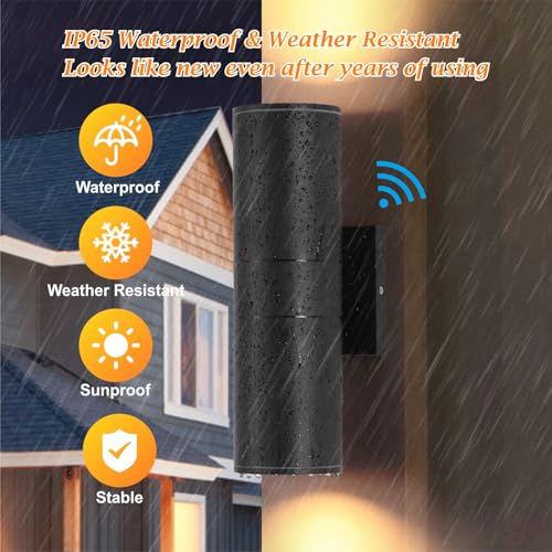 Image of DAKAFUL Dusk to Dawn Outdoor Lighting Sensor Wall Lights 1 Pack, 12W 2700K Integrated LED Cylinder Up Down Lights Outdoor, IP65 Waterproof Aluminum Wall Sconce Exterior Wall Light for Porch Patio etc.