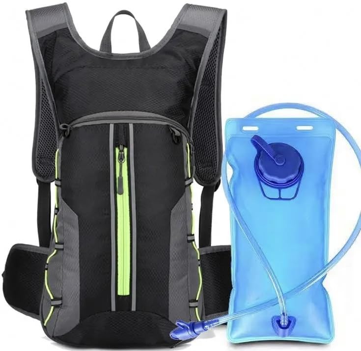 Generic Hydration Backpack 2L Water Bladder, Reflective Pack, Insulated for Hiking Outdoors Camping Running Cycling, Neon/ Black Lightweight