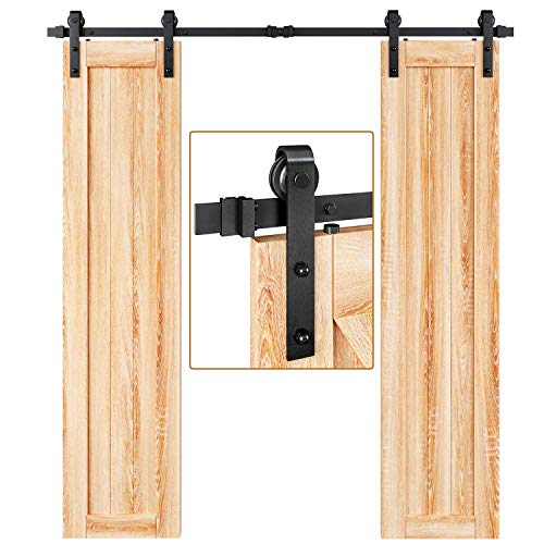 EaseLife 6.6 FT Double Door Sliding Barn Door Hardware Track Kit,Heavy Duty,Easy Install,6.6FT
