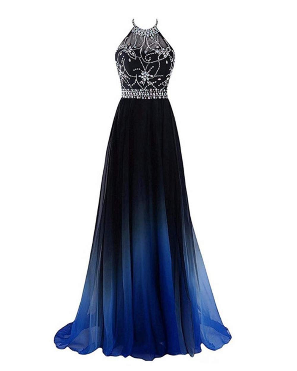 Women Beaded Chiffon Ombre Dress A Line Gradient Color Evening Gowns