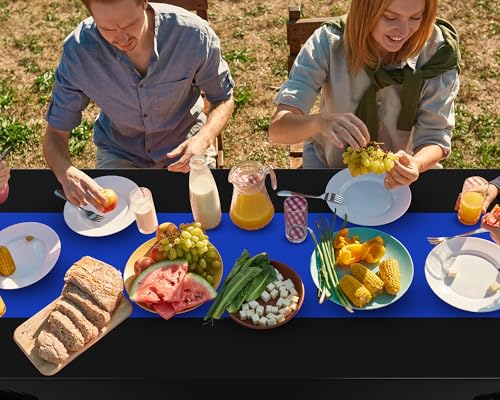 Image of Oudain 3 Pcs Plastic Table Cloths Disposable 54 inch x 108 inch, Royal Blue, Black