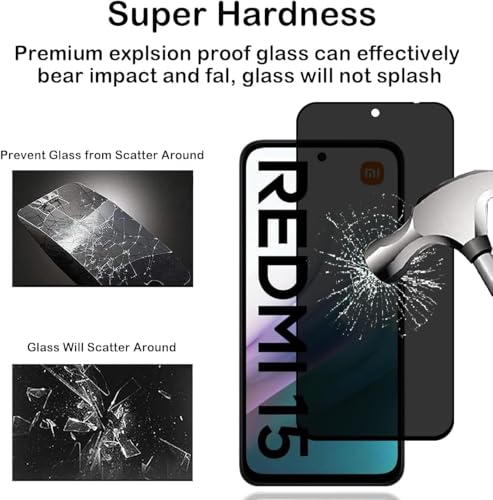 Image of ZARALA Privacy Screen Protector for For Redmi 15 Fingerprint is Not Working Anti-Spy Tempered Glass Film, 9H Hardness, Anti Bubble-Free, Anti-Spy Screen Protector