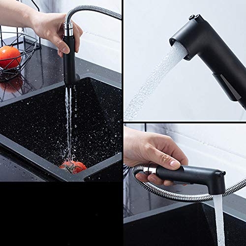 Image of Kitchen Faucets with Pull Down Sprayer Black rotatable hot and cold 2 mode with shower single hole suitable for kitchen sink-Black-B