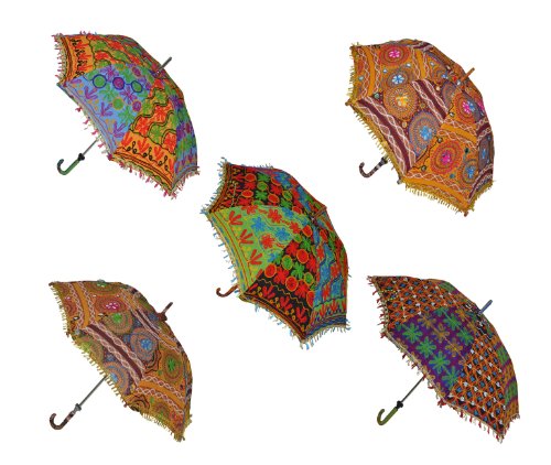 Parapluie indien broderie bohème coton multicolore lot de 5 pièces