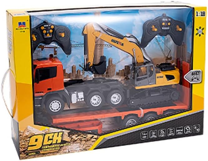 TOUCAN RC HOBBY 1:18 Huina 1319 RC Tractor Truck Remote Control Excavator with Flatbed Trailer for Ages 14+