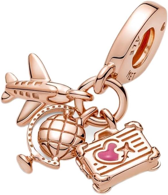 Miniatura 2 de Colgante de plata de ley 925 con diseño de avión, globo de oro rosa, collar y pulsera para mujer, Plata, Circonita Cúbica