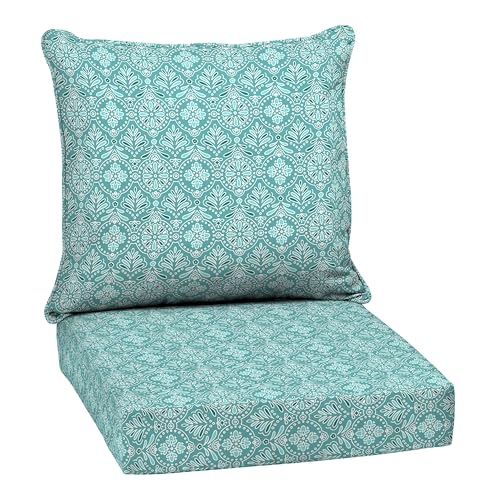 Image of Arden Outdoor Deep Seat Cushion Set, 24 in x 24 in, Patio Cushion for Chair, Sofa, and Couch Turquoise Daphne Medallion