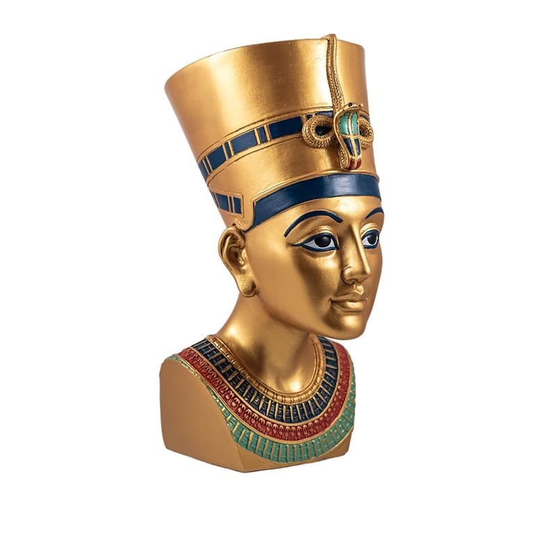 Figura Busto Nefertiti Reina egipcia Dorado de Resina Pintado a Mano 12x17x25 cm