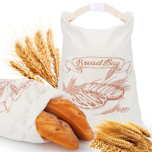2 Pack Large Linen Bread Bags with Zipper & Buckle, Reusable Beeswax Food Storage Bags for Bread & Produce, Freezer Safe Bags for Sourdough, Fruits, Vegetables, Eco-Friendly Gift