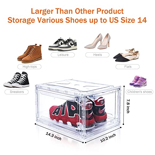SAISTORY 6 Pack Shoe Boxes Clear Stackable, Large Shoe Storage Boxes, Space Saving Acrylic Shoe Boxes, Foldable Shoe Container Boxes that Fits Up to Size 14 Shoes (10 Pack Transparent) by SAISTORY - Image 2