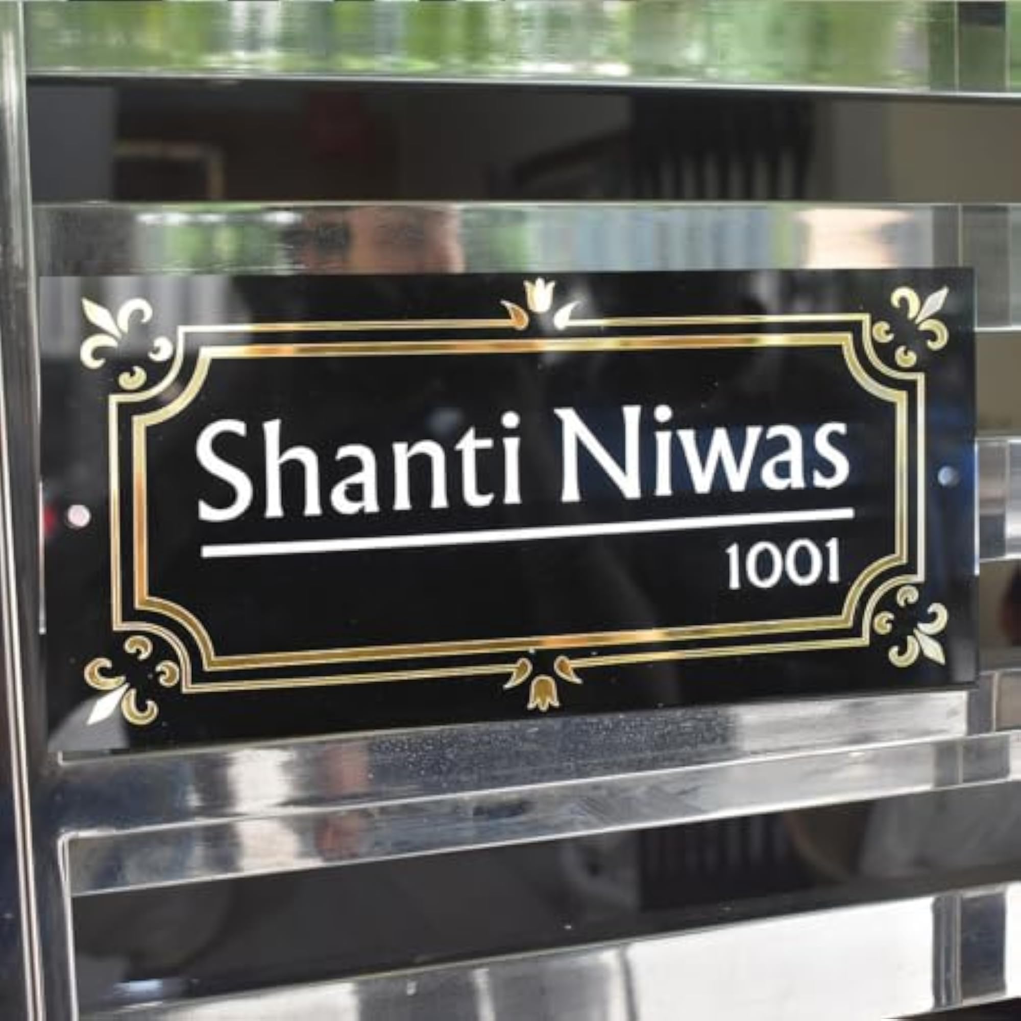 Customizable Acrylic Black & Golden Laser Cut Nameplate