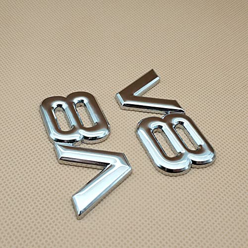 Image of 2pcs Metal Chrome V8 Vntage Car Trunk Tailgate Rear Emblem Badge Decal Stickers (Silver)