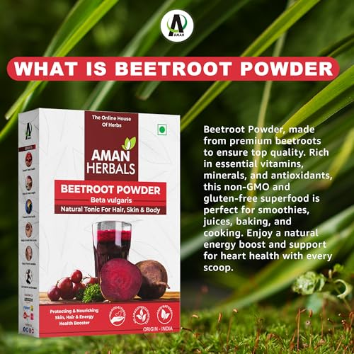 Image of AMAN HERBALS Beetroot Powder, Natural Tonic for Hair, Skin & Body, 100% Pure, Origin - India (150GM)
