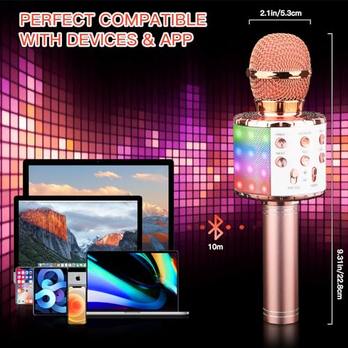 Image of ShinePick Wireless 4 in 1 Bluetooth Karaoke Microphone, Handheld Portable Speaker Machine, Home KTV Player with Record Function, Compatible with Android & iOS Devices(Pink)