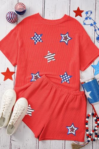 Image of Womens Pajama Sets 2 Piece Pjs Sleepwear Soft Comfy Short Sleeve Tops and Shorts Lounge Set Loungewear Outfit