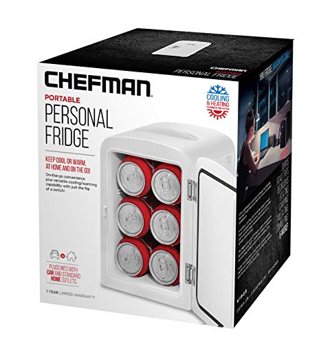 Chefman Mini Portable White Personal Fridge Cools Or Heats & Provides Compact Storage For Skincare, Snacks, Or 6 12Oz Cans W/ A Lightweight 4-Liter Capacity To Take On The Go #TOP6