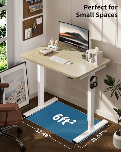 Image of Okin Small Electric Standing Desk, 36 inch x 24 inch Whole Piece Height Adjustable Desk, Oak Sit to Stand Computer Workstation for Home Office