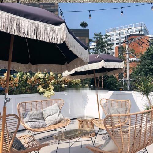 Sombrilla de patio de 2,4 m impermeable con flecos elegantes y protección solar UV total para jardín 4