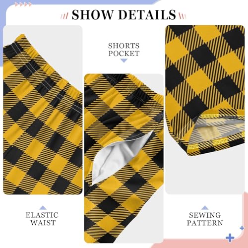 CaTaKu Boys Yellow Checkered Plaid Pants for Boys Girls Wide Leg Sweatpants Loose Fall Kids Athletic Bottoms,L4