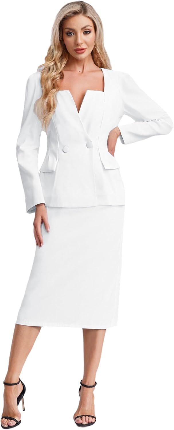 [HULIJA] 職場通勤やオフィスの宴会に最適な、ウエストバンド付きポケットデザインのスプリットスカートをセットにした女性用の2点