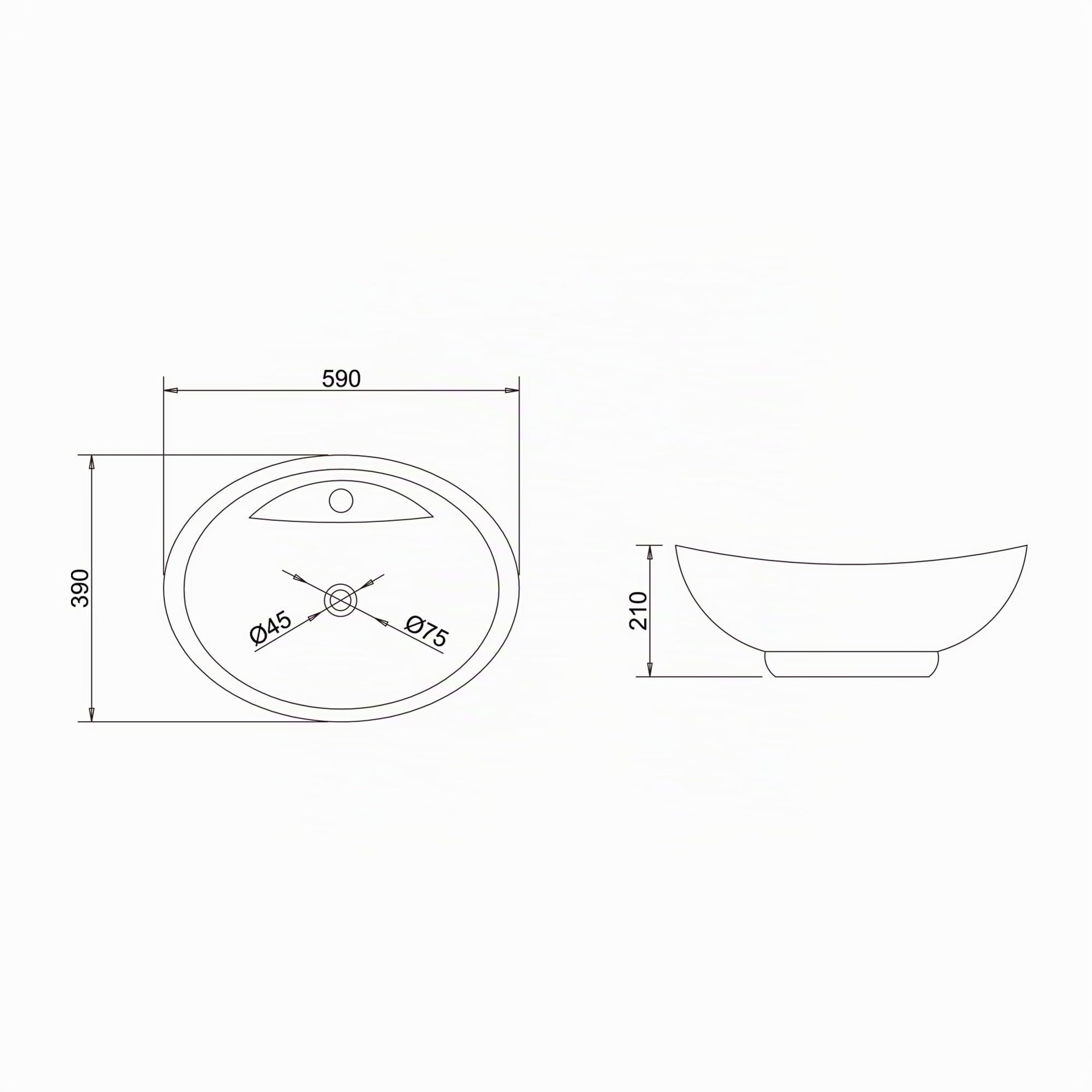 doporro Lavabo da Appoggio in Ceramica Bianco Lucido, Lavandino Bagno Moderno con Foro Rubinetto e Rivestimento Nano 59x39x21 cm Brüssel302