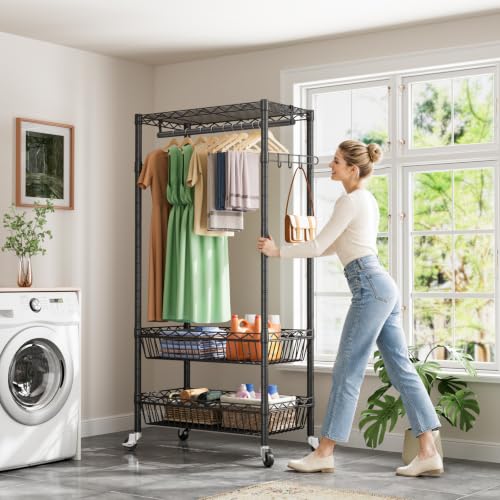 Golpart Heavy Duty Rolling Clothes Rack Wheels Portable Metal Garment Rack by Golpart - Used condition - Image 3