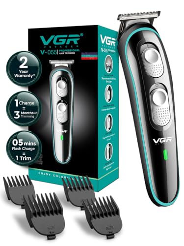 Image of VGR V-055 Professional Hair Trimmer for Men | Cordless & Corded Beard and Hair Clipper | Adjustable T-Blade | 4 Guide Combs | 120-Minute Runtime | USB Charging | 1+1 Year Warranty (Black)