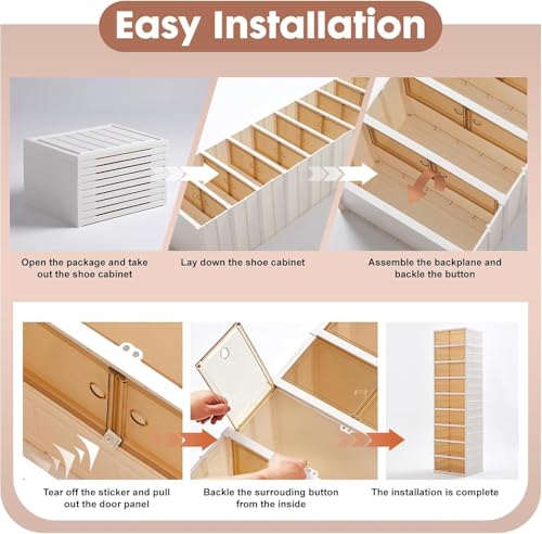 Image of Zemic Multipurpose Modular Plastic Shoe Rack for Home with Door | 𝟔 𝐒𝐡𝐞𝐥𝐟 Stackable Organizer | Waterproof & Dustproof | Space Saving Storage for Home, Bedroom & Entryway【Cream, 6-Door-6-Shelf】