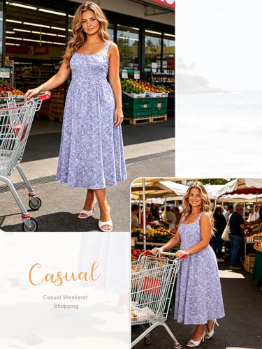 Image of YIOYOLA Womens Casual Summer Dress with Pockets | Sleeveless Square Neck Flowy A-Line Midi Sundress for Beach & Wedding Guest