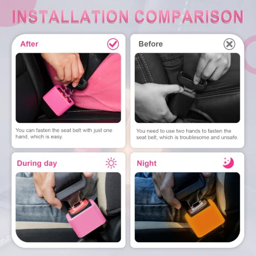 Image of Amiss 2PCS Seat Belt Buckle Holder, Universal Silicone Rear Seat Belt Booster & Fixer for Easy Access, Keeping Receptacle Upright, Car Accessories-Fits Most Cars, Glow in The Dark (Fluorescent Pink)